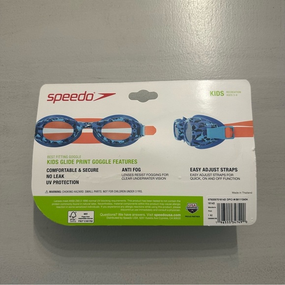 Speedo Kids Blue & Orange Glide Print Best Fitting Anti-Fog Goggle Kids 3-6 NWT - Picture 5 of 5